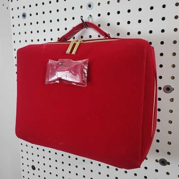 Estée Lauder Cherry Red Velvetty Flocked Makeup Case / Cute Bow Handbag / Laptop - Picture 3 of 16